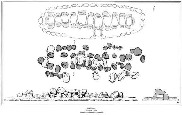 Grundriss und Rekonstruktion; Zeichnung H. Schwieger 1927 (nach Sprockhoff 1975). Grundriss und Rekonstruktion; Zeichnung H. Schwieger 1927 (nach Sprockhoff 1975).
