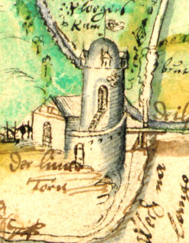 Kartenzeichnung des "Liemer Turms" von 1590 (LA NRW, Abt. OWL, D 73, Tit. 4, Nr. 5630).