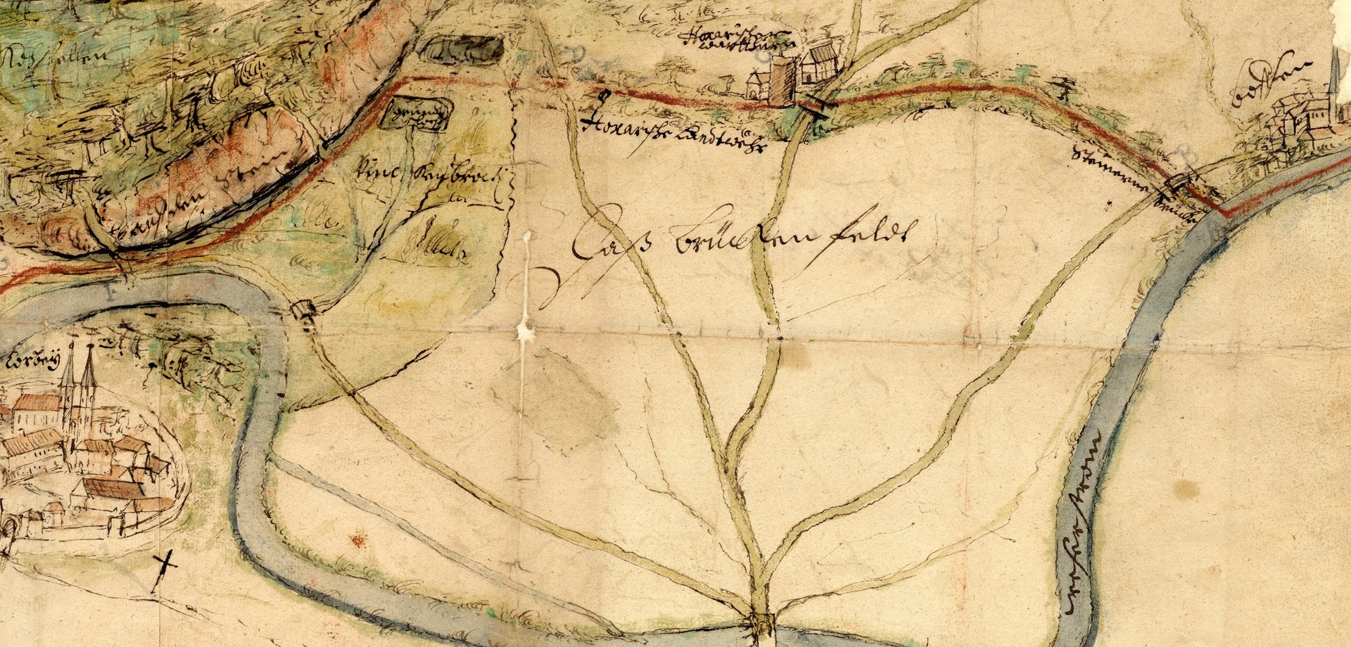 Karte der Landwehr im Brückfeld, um 1674 (Fürstliche Bibliothek Corvey).