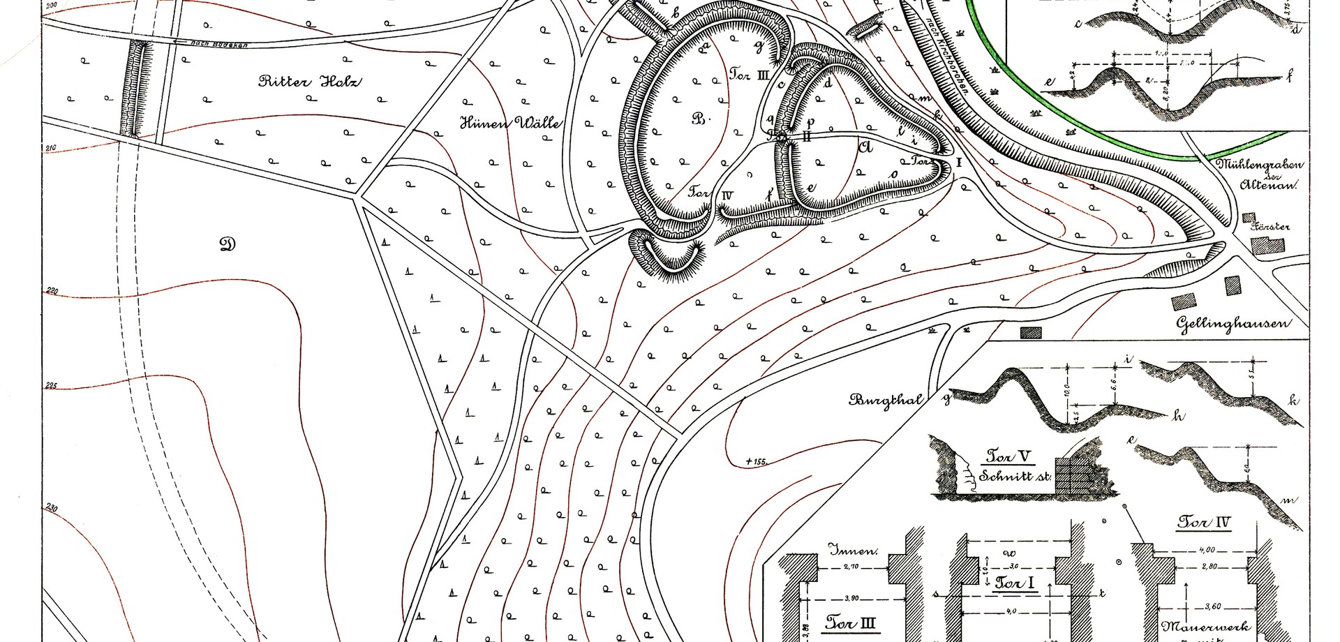 Plan der Hünenburg bei Gellinghausen von 1898, M. 1:2500 (Altertumskommission/Archiv).