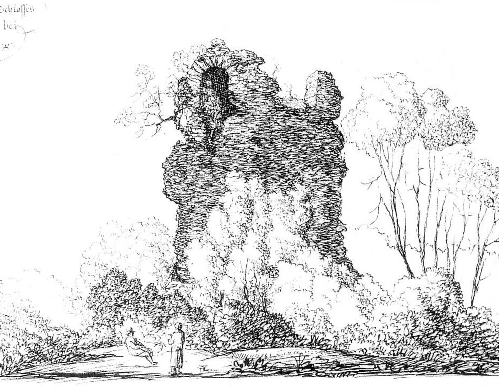 Zeichnung des Bergfrieds der Iburg von Franz Josef Brand, 19. Jh. (Best/ Rüthing 2006, Abb. 7).