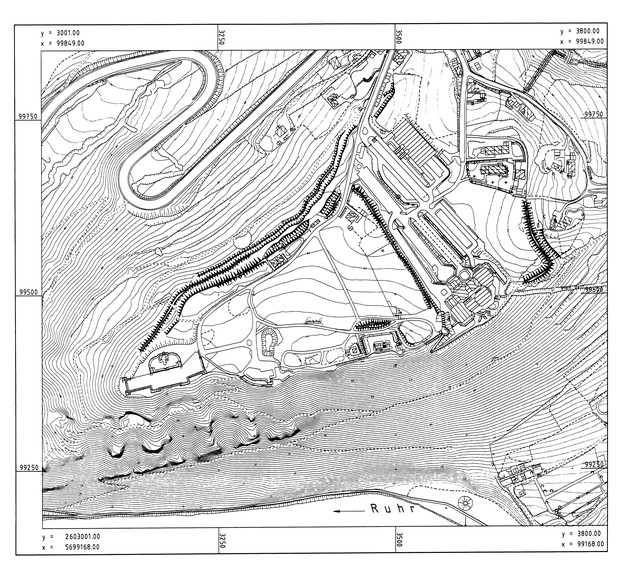 Plan der Hohensyburg von 1999, M. 1:2000 (LWL-Westfälisches Amt für Vermessung).