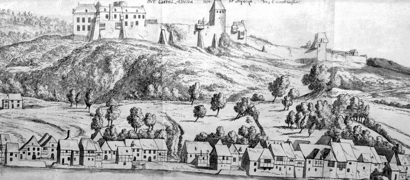 Federzeichnung von Berg und Freiheit Altena von A. Begeyn von 1696 (Museen Burg Altena).