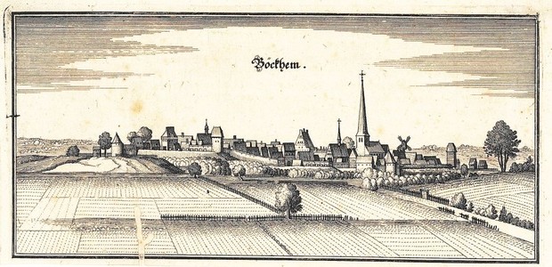 Beckum von Süden nach M. Merian, 1647 (Stadtmuseum Beckum, 2019-10-06).