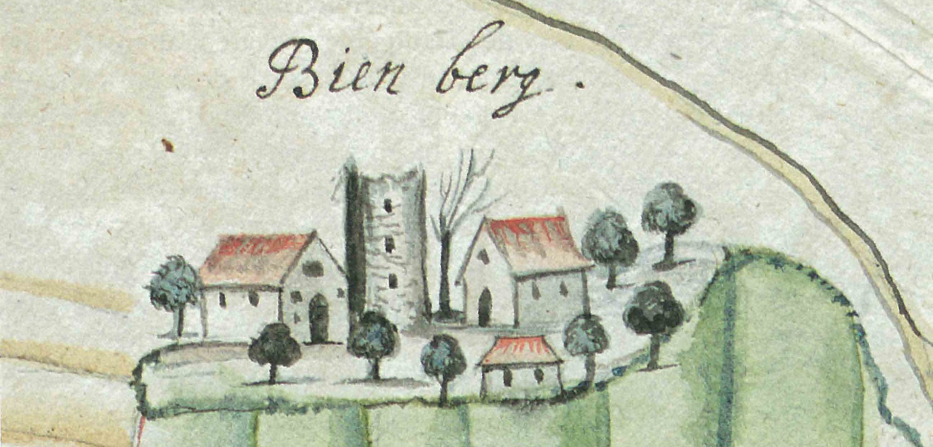 Skizze des "Weege Turms" auf dem Bienberg nordwestlich der Stadt (LA NRW, Abt. OWL, L 82, Nr. 405/2).
