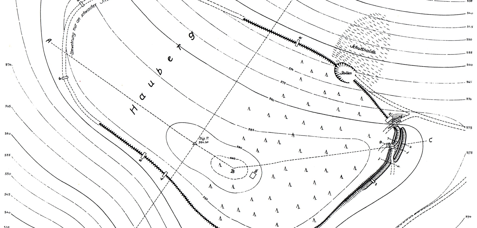 Plan der Alten Burg von E. Spießbach (Planarchiv der Altertumskommission für Westfalen).