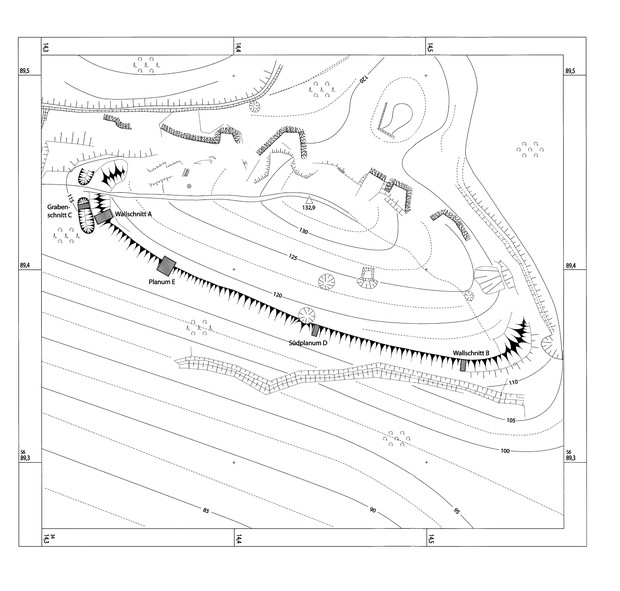 Plan des Schweinskopf, M. 1:2000 (WMfA/J. Bennemann u. B. Damwerth). Plan des Schweinskopf, M. 1:2000 (WMfA/J. Bennemann u. B. Damwerth).