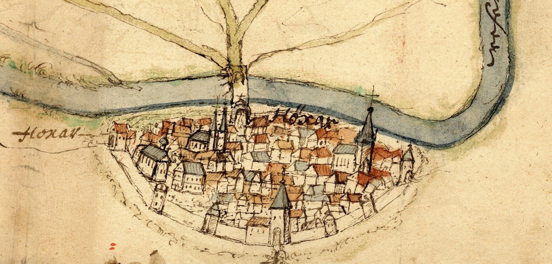 Höxter auf einer Karte von 1674 (Fürstliche Bibliothek Corvey).