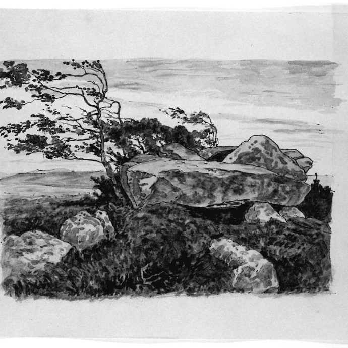 Skizze der Düwelsteene von Julia Schily Koppers, um 1880. (vergrößerte Bildansicht wird geöffnet)