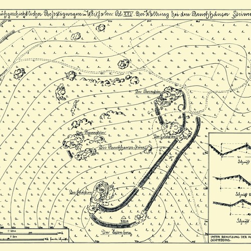 Plan von den Bruchhauser Steinen, entstanden nach dem Ersten Weltkrieg (Planarchiv der Altertumskommission).