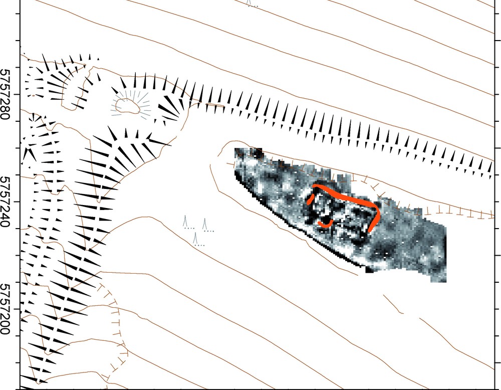 Geoelektrik des Steinbaus und seines Umfeldes (Bérenger/Treude 2007, Abb. 9).