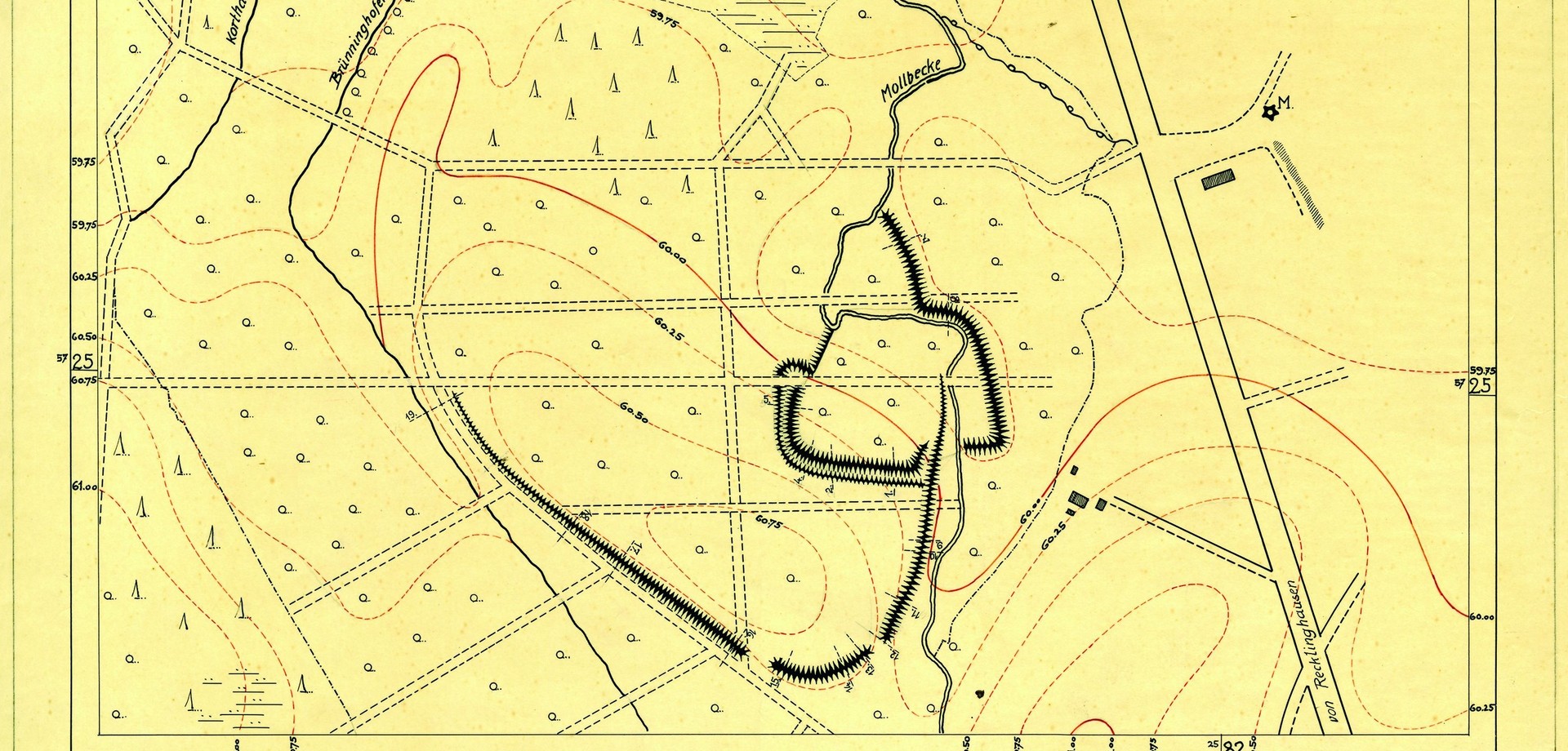 Plan der Burg bei Marl-Sinsen von 1925 (Planarchiv der Altertumskommission für Westfalen).