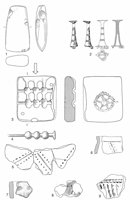 Auswahl von Funden von der Babilonie, M. 1:2 (Bérenger 1997, Abb. 7).