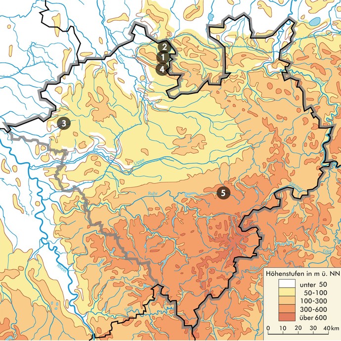 Westfalenkarte mit Standorten der in der grauen Reihe veröffentlichten Megalithgräbern (Altertumskommission).