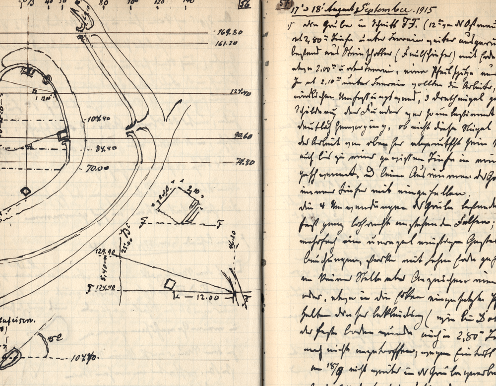Blick in das Grabungstagebuch von 1915.