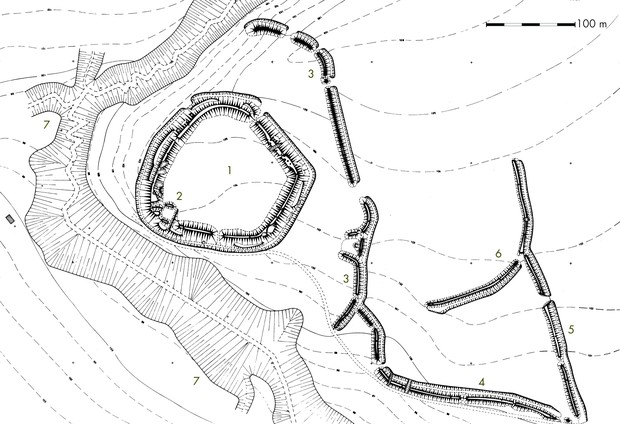 Plan der Anlage von 1958 (Altertumskommission/Menne auf Grundlage von LWL-AfW/Bennemann).