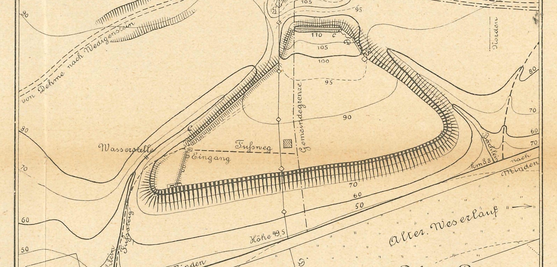 Plan der Dehmer Burg von 1907 (Altertumskommission für Westfalen/Archiv).