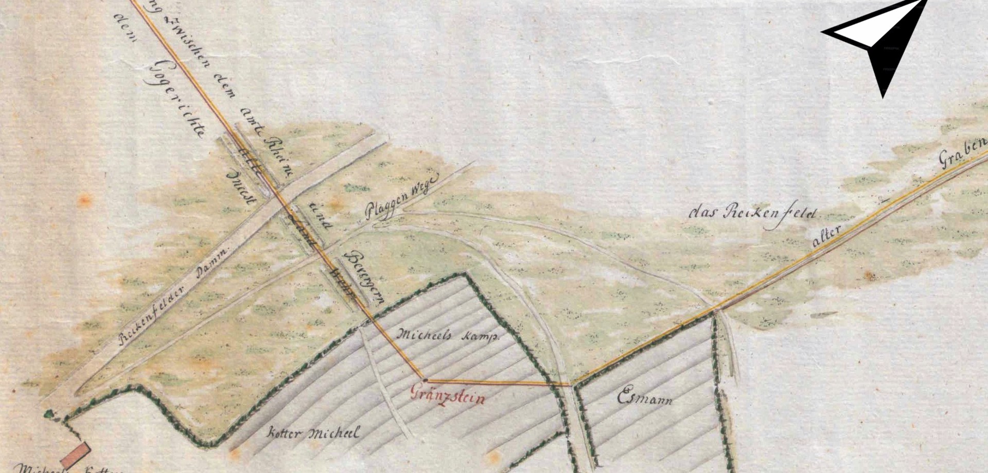 Reste der Landwehr am Kotten Micheel in einer Karte von 1785.