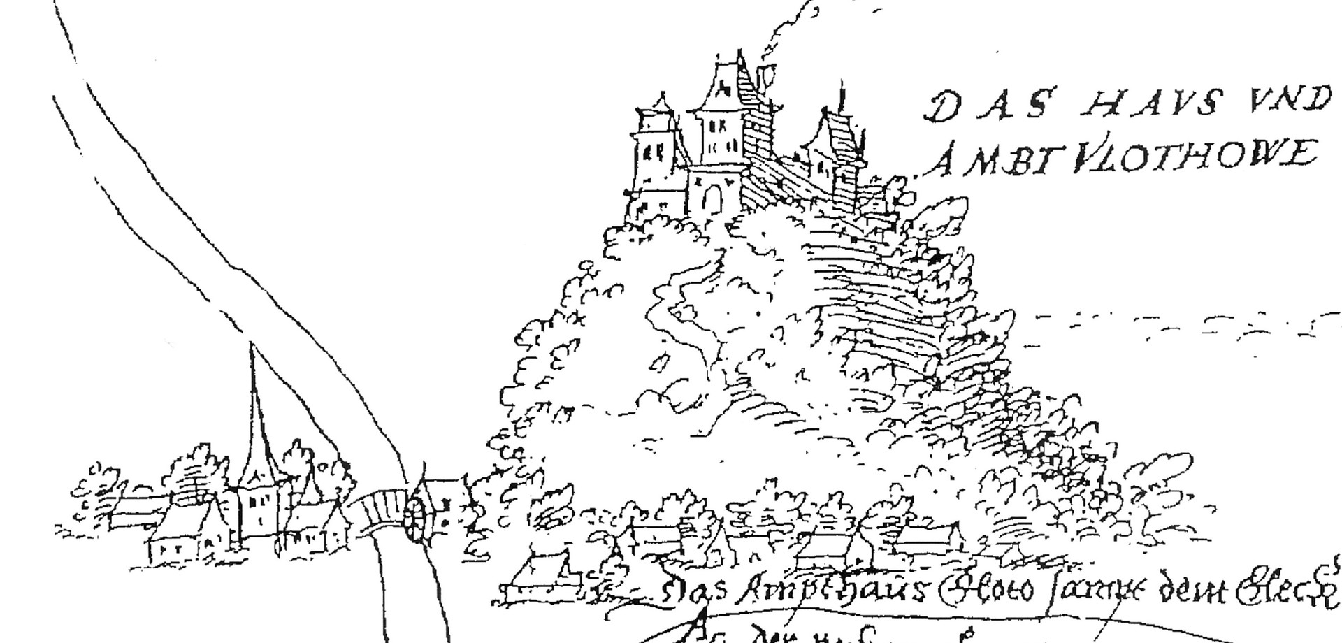 Burg Vlotho in einer Zeichnung von 1583 von Johann Jacob Kremer.