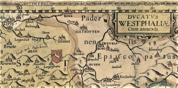 Grenzverlauf zwischen Kurköln und Paderborn von 1622 (Ausschnitt; Kartensammlung Moll).