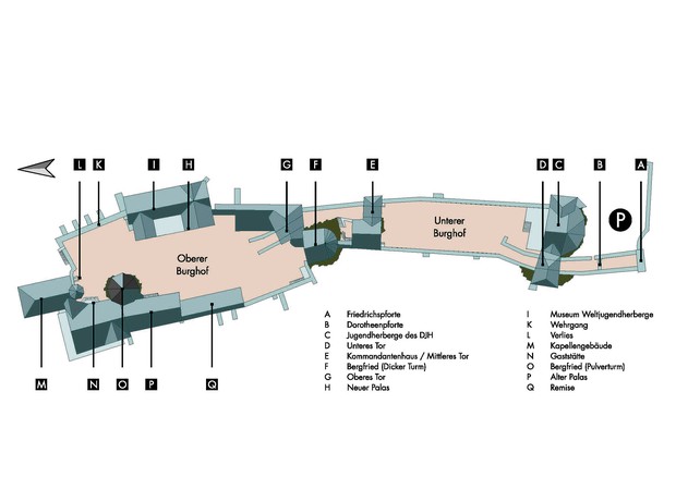 Plan von Burg Altena, M. 1:750 (Vorlage: J. Steiner, Berlin/Wuppertal).