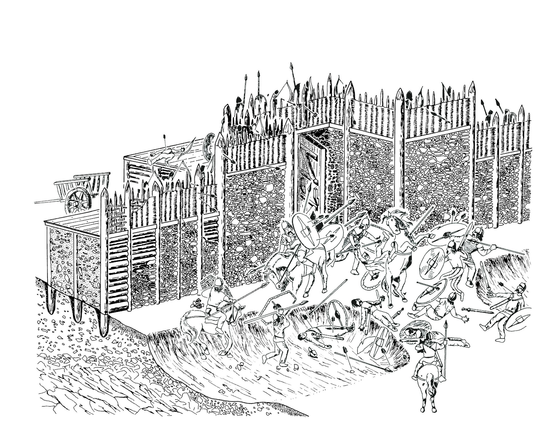 Rekonstruktion des Angriffs auf dei Hünenburg bei Gellinghausen (LWL-Archäologie für Westfalen/Zeiler).