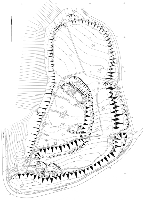 Grundrissplan der Hünenburg bei Meschede heute (Plan: Westfälisches Amt für Vermessung).