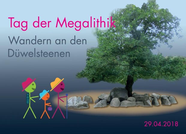 Postkarte zum Tag der Megalithik an den Düwelsteenen bei Heiden (Altertumskommission).