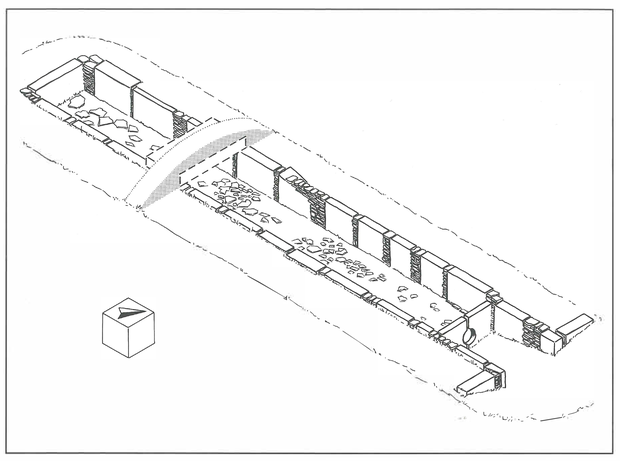 Rekonstruktion vo nWewelsburg I mit der neolithischen Geländeoberfläche in isometrischer Darstellung. M ca. 1:150 (Günther/Viets 1992, 112).