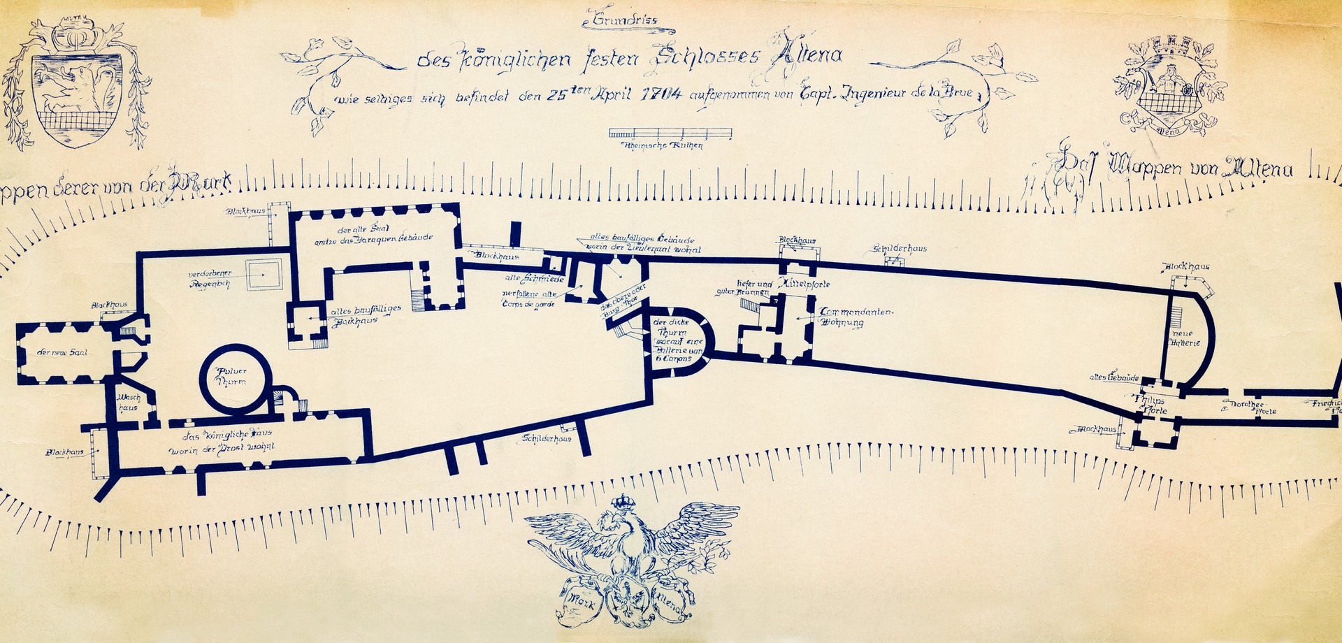 Plan der Burg Altena von 1704 in einer Nachzeichnung aus dem 20. Jh. (Museen Burg Altena).