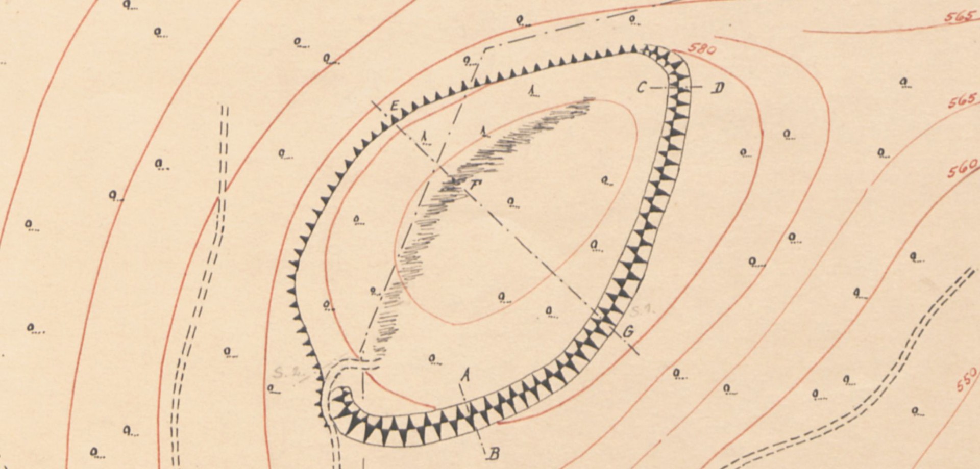 Plan der Burg bei Bad Berleburg-Aue von 1900 (Altertumskommission für Westfalen/Archiv).