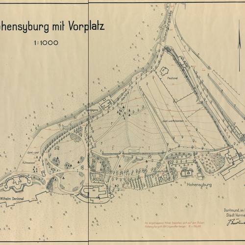 Plan der Hohensyburg von 1932 (Planarchiv der Altertumskommission).