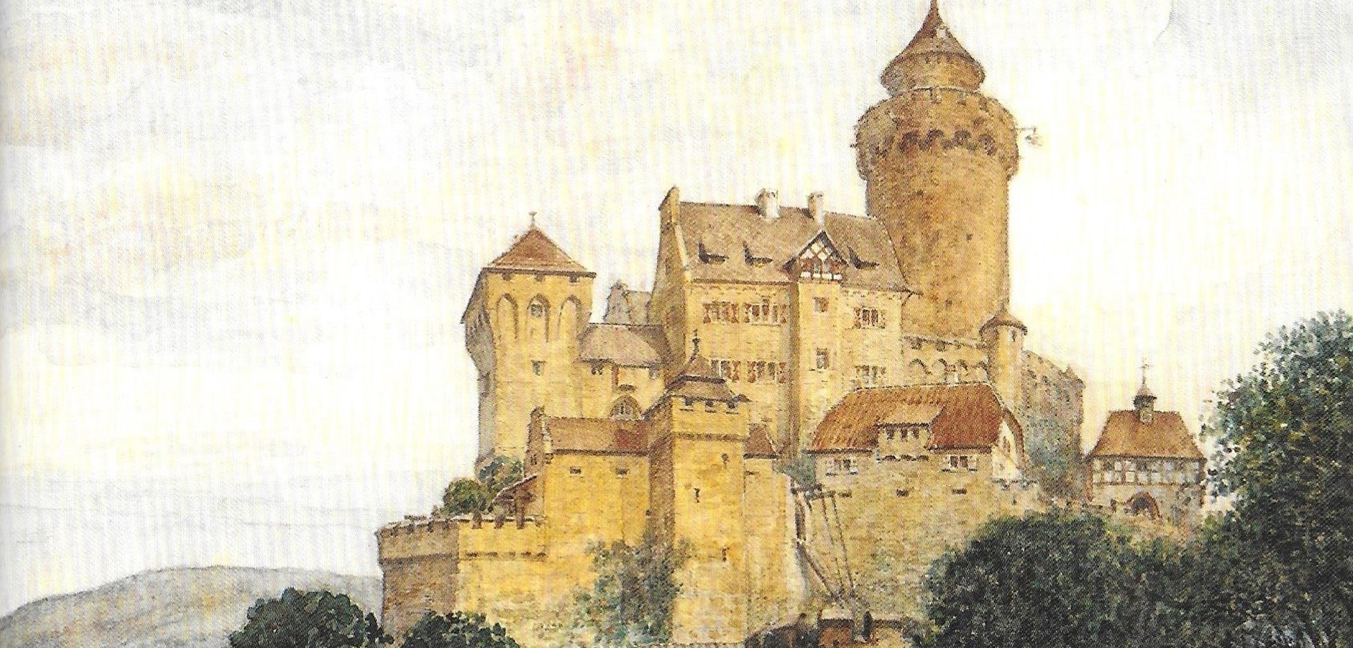 Romantisierende Rekonstruktionszeichnung der Falkenburg von 1903 (LLD/Koch).